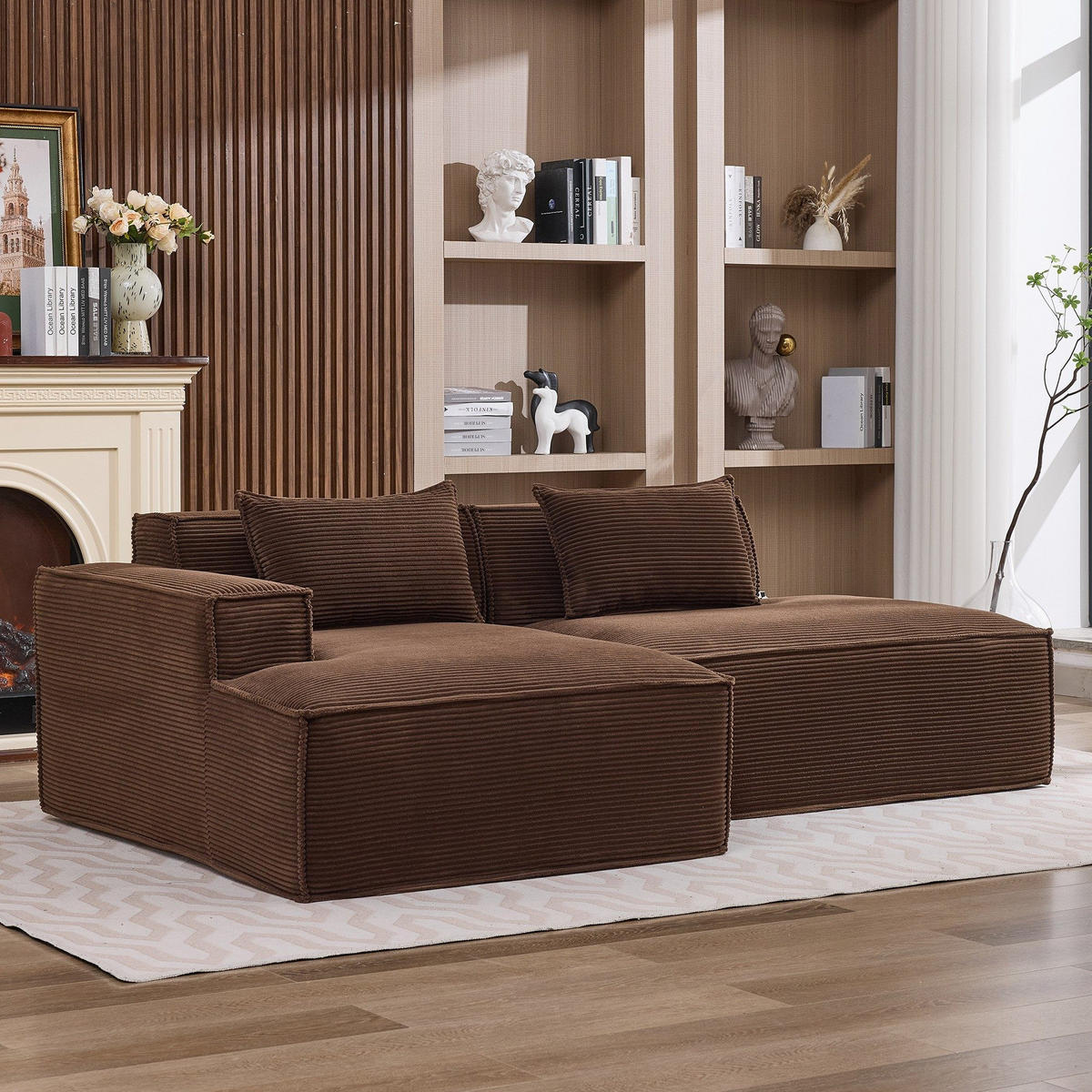 ECKSCHLAFSOFA L-/U-/2-er Sofa mit Schlaffunktion,Modulsofa,Cord,Braun - Braun, Textil (129/233cm) - LVHOM