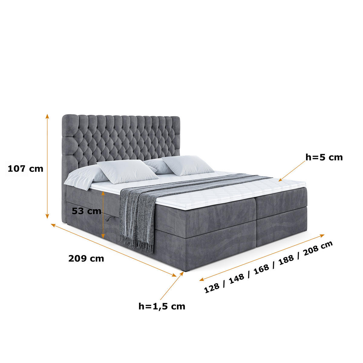 BOXBETT mit Matratze H4 und Lattenrost - SERENE - 200x200 - H4 - Dunkelgrau - Dunkelgrau, Holzwerkstoff (200/200cm) - ALTDECOR