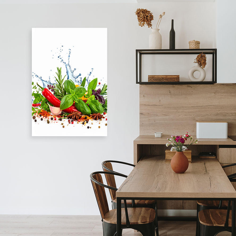 LEINWANDBILD Paprika Pfeffer Rosmarin 80x120cm - Multicolor, Textil (80/120cm) - Feeby