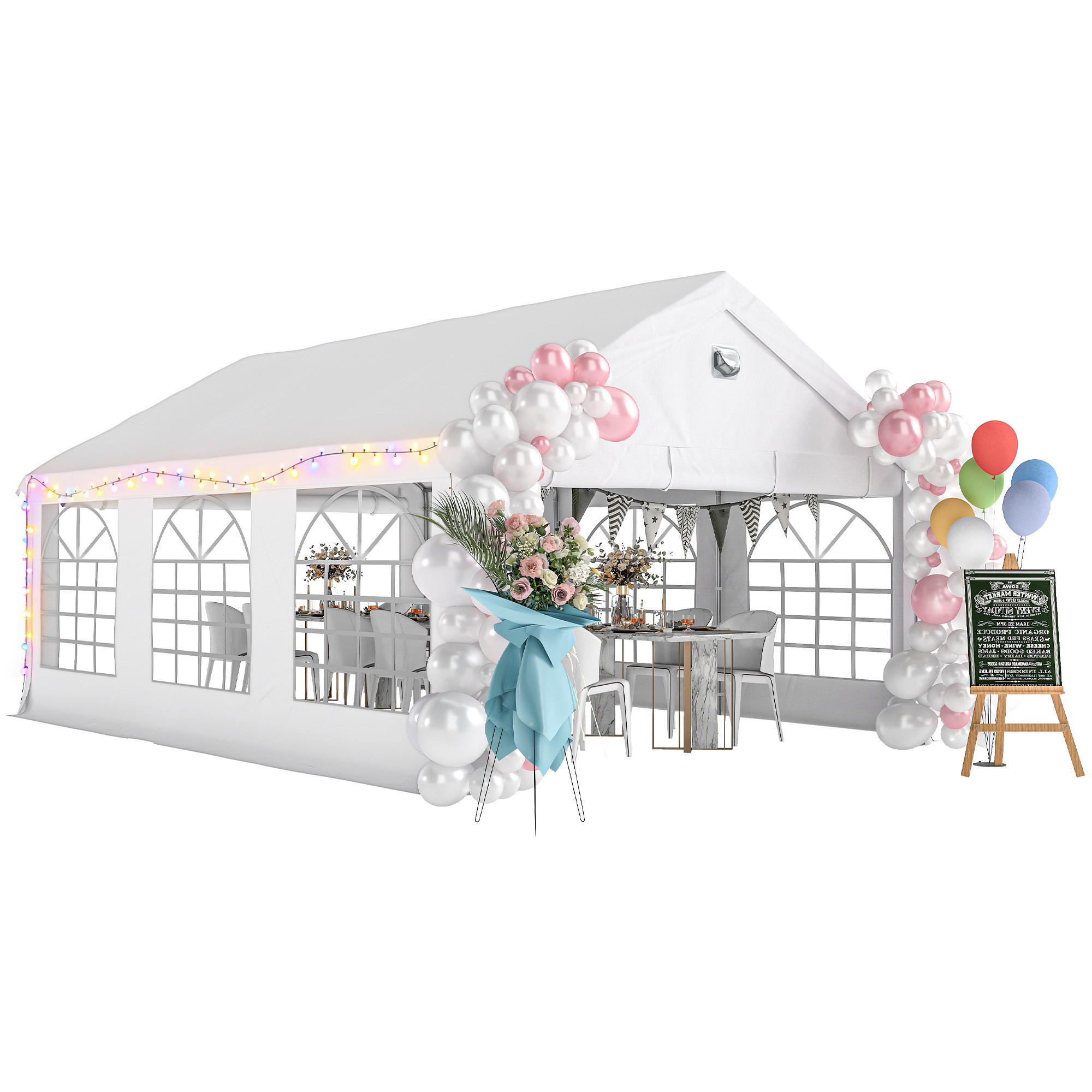 PAVILION DE-12728 400/600 cm UPF30+ mit LED-Lichterkette Weiß - Weiß, Metall (394/302/598cm) - ComfortXL
