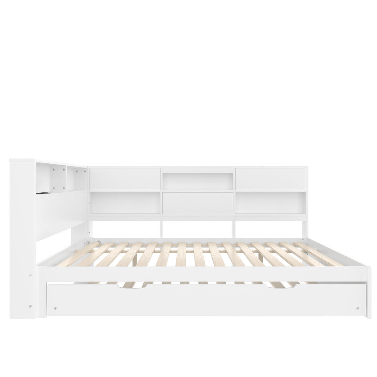 TAGEBETT 140x200cm Weiß Kopfteil Staufach Ausziehbett - Weiß, Holz (140/200cm) - FLIEKS