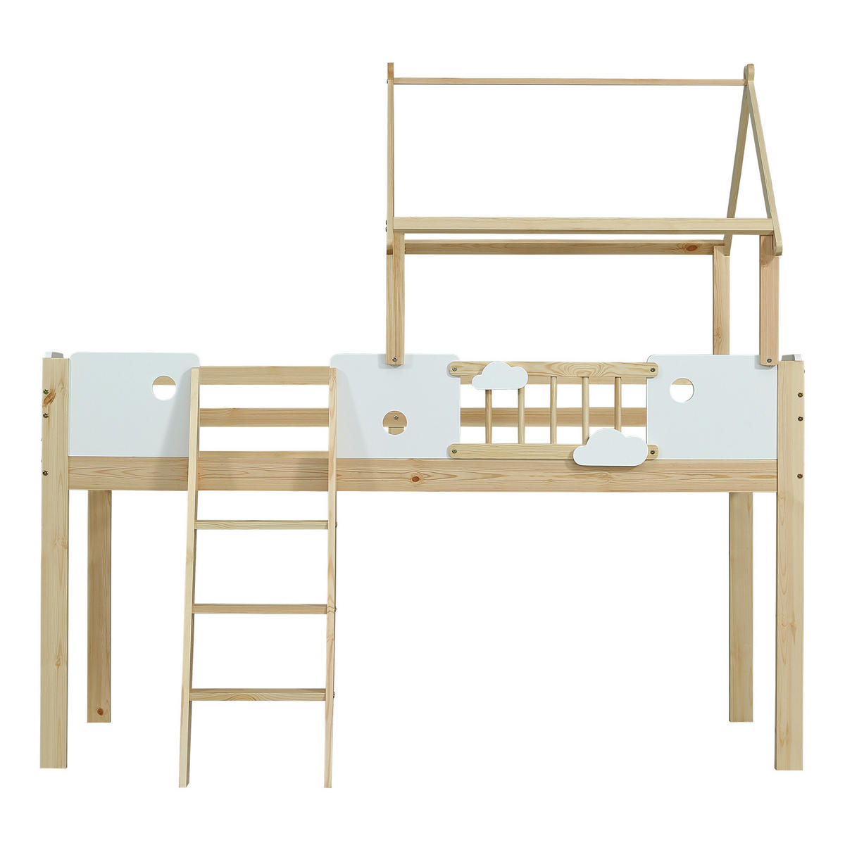 HOCHBETT 90/200 cm in Weiß/Natur mit Dachdesign und Fallschutz - Naturfarben, Holzwerkstoff (90/200cm) - Flora Grace