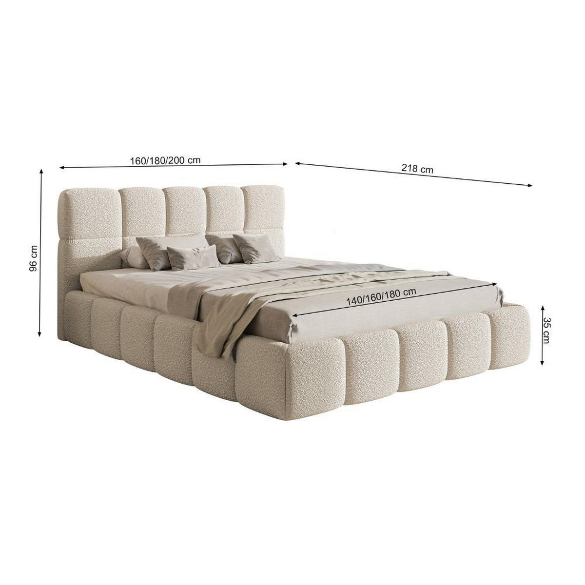 POLSTERBETT Cloudy Hellbeige Boucle 180 cm - Beige, Textil (180/200cm) - Selsey