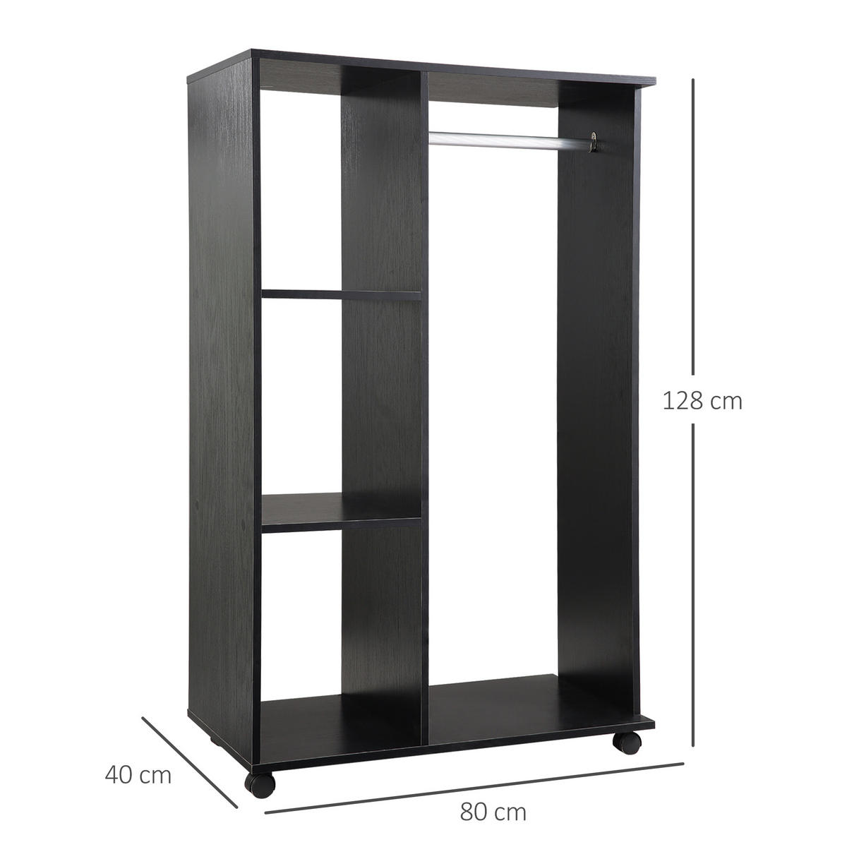 KLEIDERSCHRANK Schwarz 1 Stück - Schwarz, Naturmaterialien (40/128/80cm) - GiPP