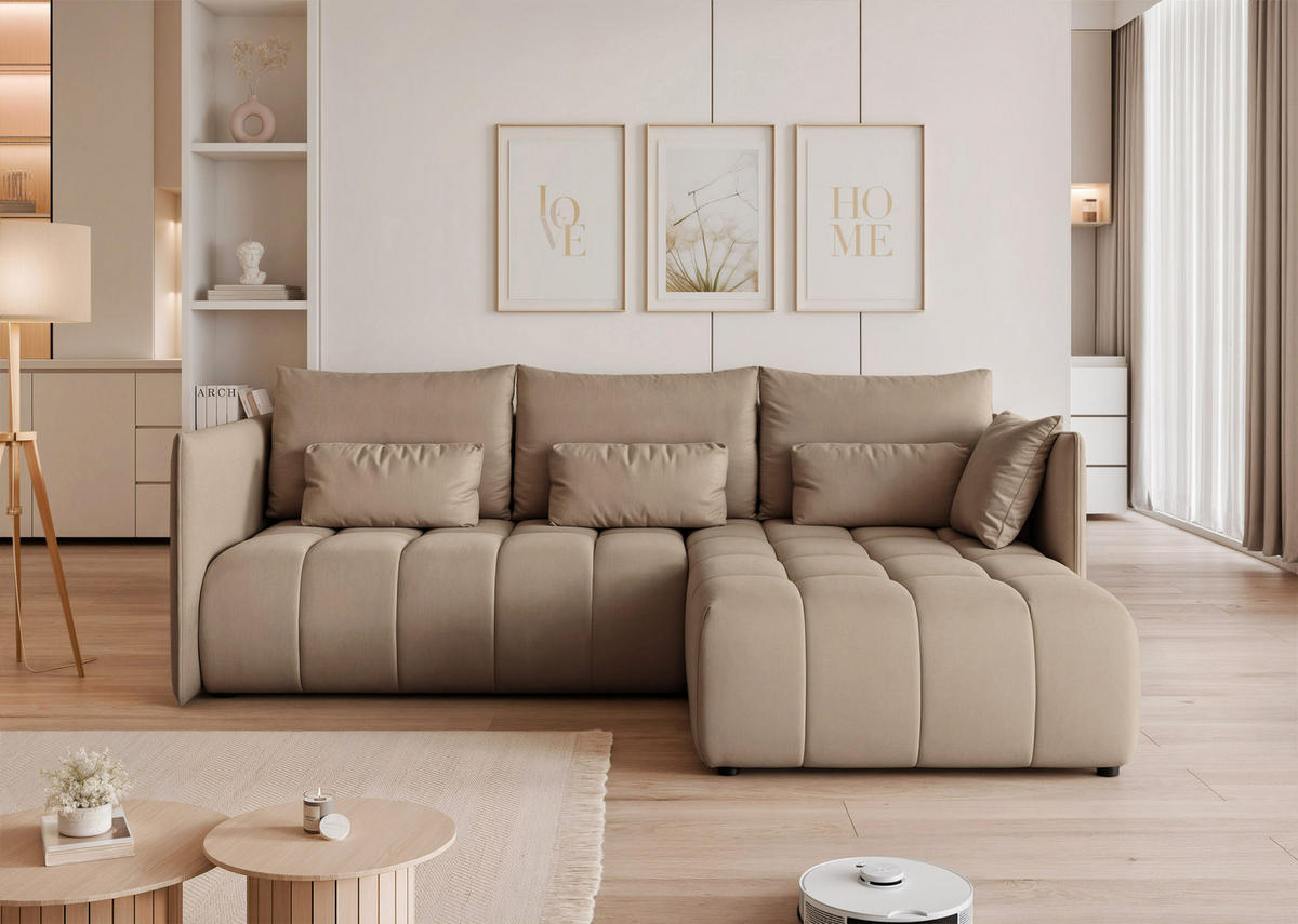 ECKSOFA CLEO mit Schlaffunktion und Bettkasten Beige - Beige, Holzwerkstoff/Kunststoff (245/180cm) - Idohome