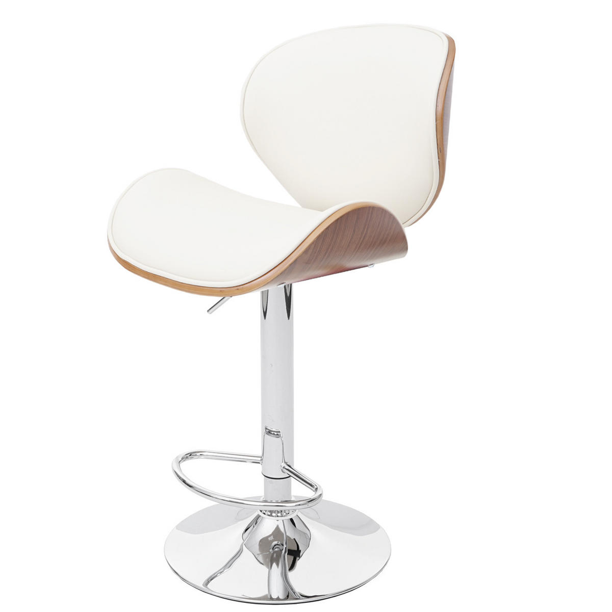 BARHOCKER höhenverstellbar mit Lehne Sitzhöhe 62-84cm Holz Bugholz Retro-Design Walnuss-Optik Kunstleder Creme - Weiß, Kunststoff (49/116/47cm) - PROREGAL