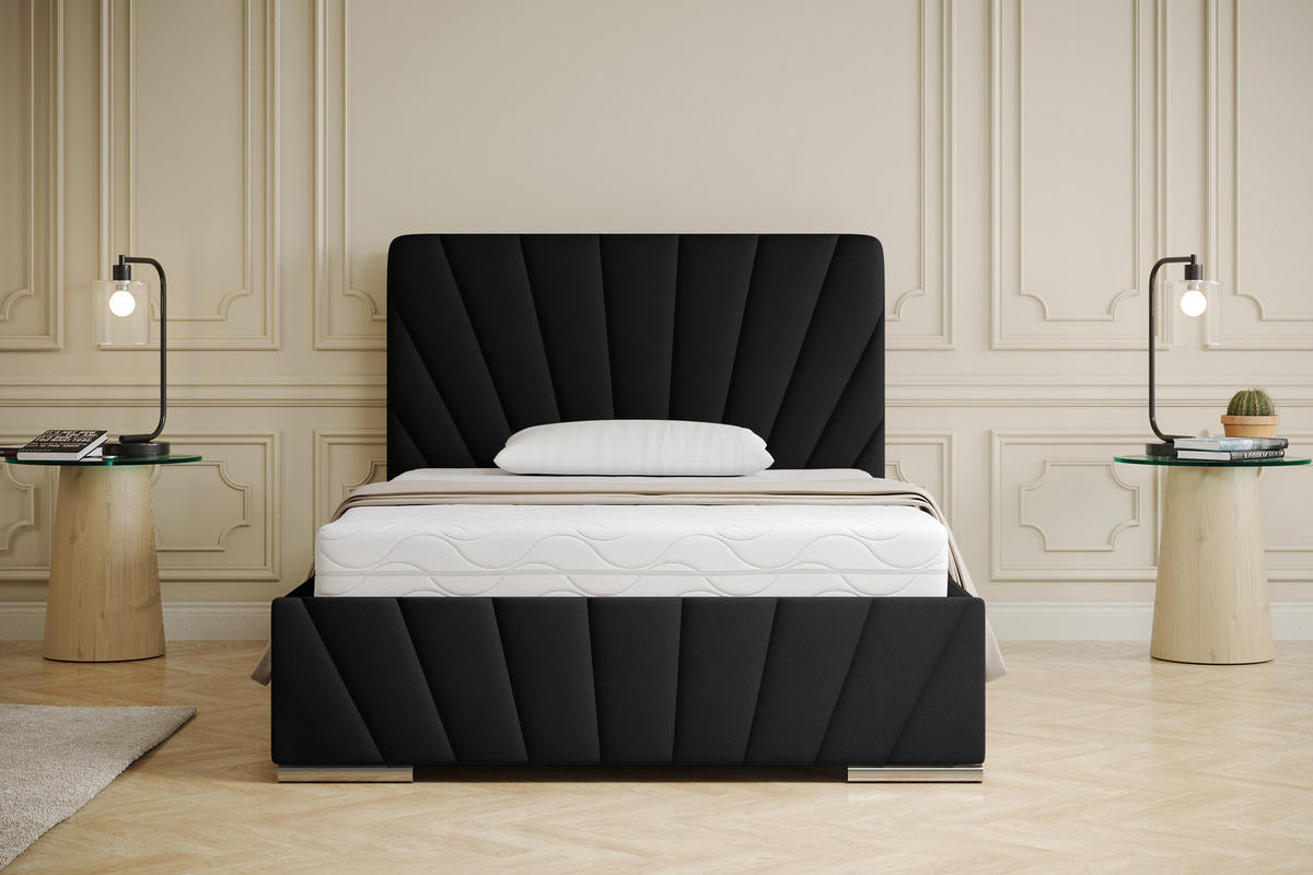 POLSTERBETT Ray 120 x 200 cm mit Bettkasten, Lattenrost und Taschenfederkernmatratze Pocket - Schwarz - Schwarz, Holz (120/200cm) - Panda Möbel