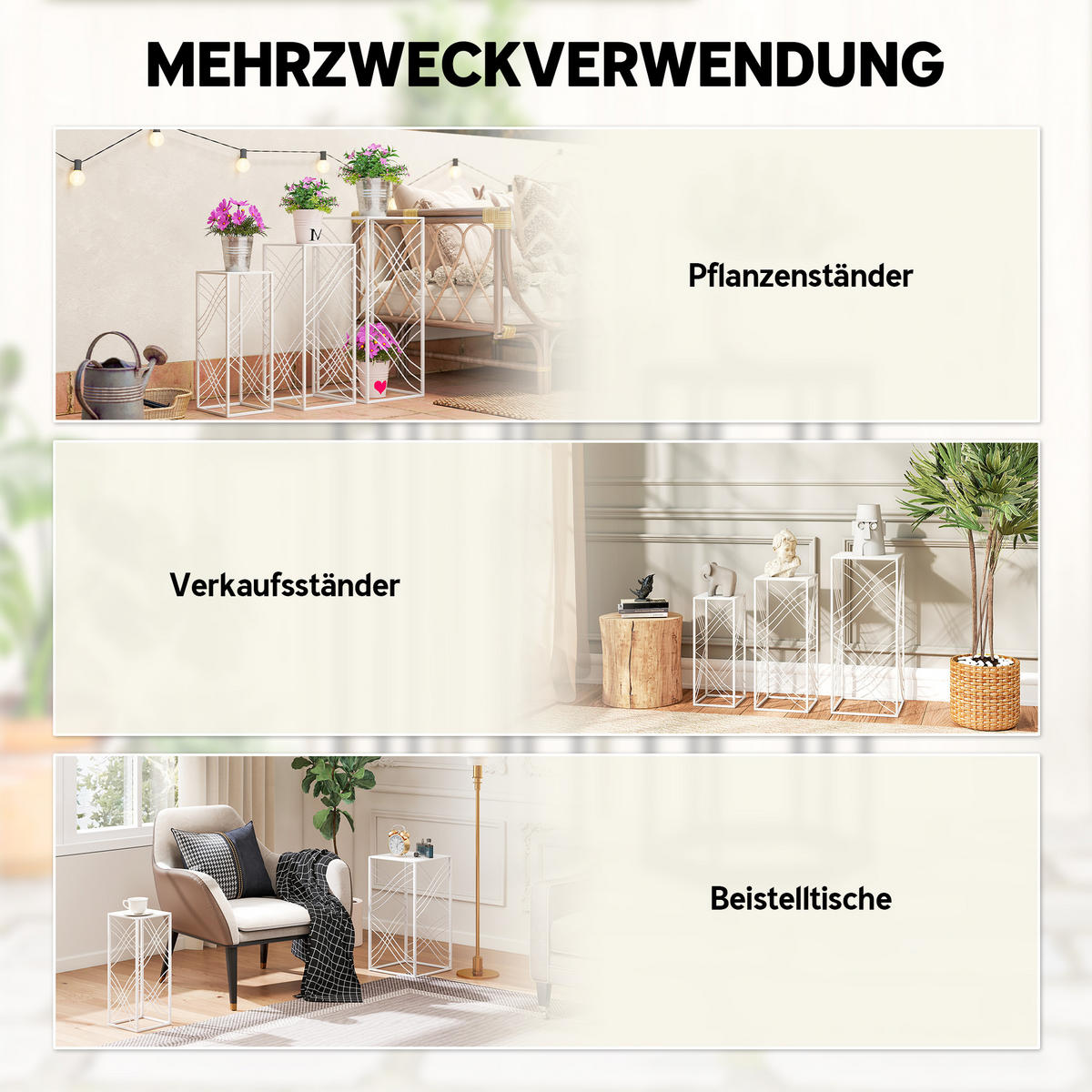PFLANZENSTÄNDER 3er Set Metall Weiß - Weiß, Metall (70cm) - Outsunny