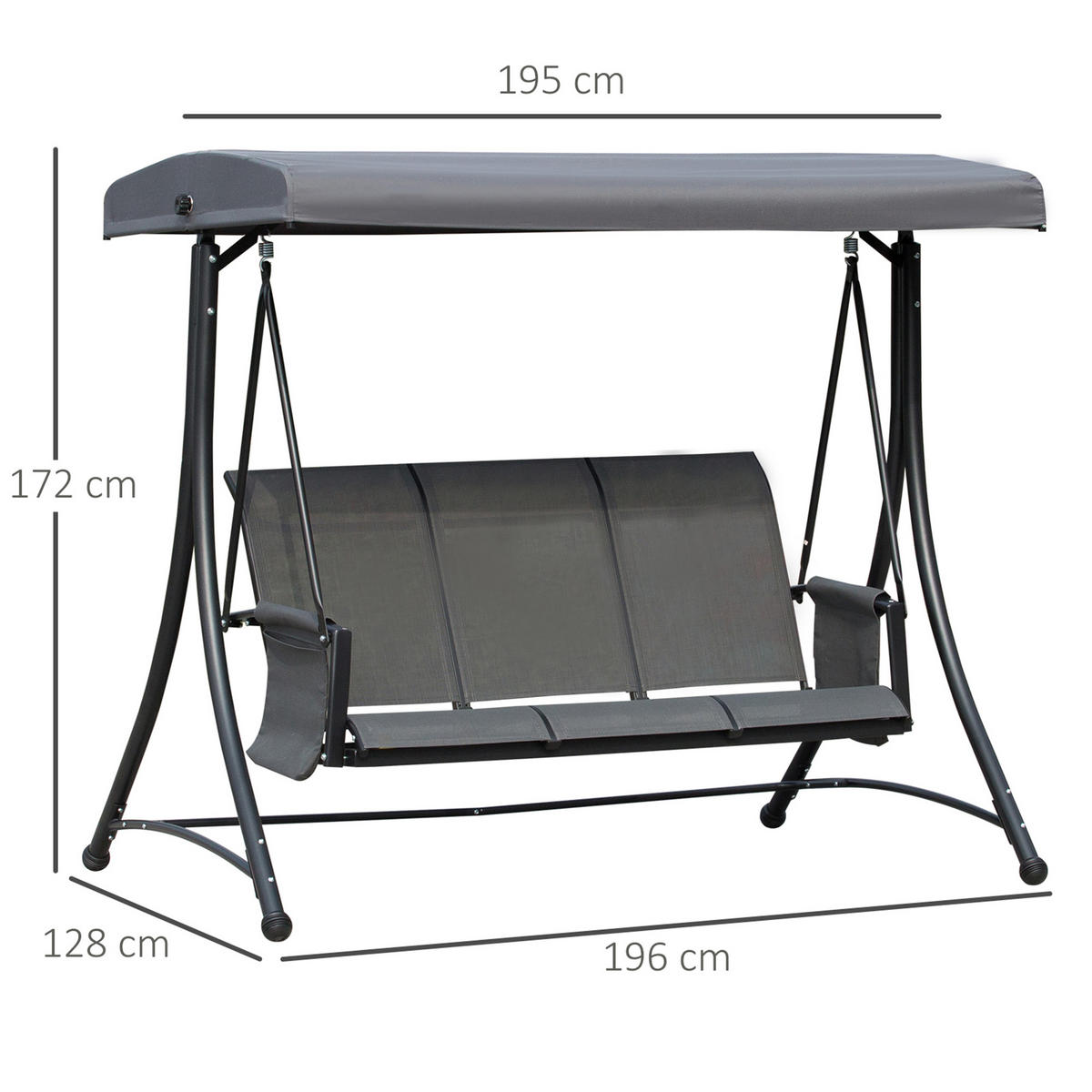 HOLLYWOODSCHAUKEL DE-06979 verstellbares Sonnendach, Seitentasche Dunkelgrau - Dunkelgrau, Metall (196/172/128cm) - ComfortXL