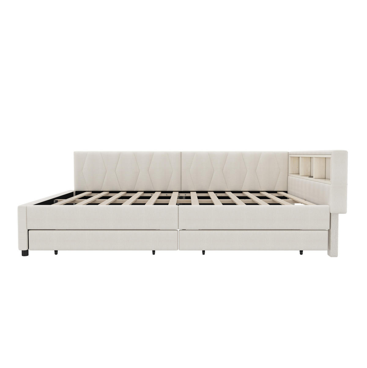 POLSTERBETT 140/200 cm Beige mit LED-Beleuchtung und Stauraum aus Leinen - Beige, Textil (140/200cm) - OKWISH