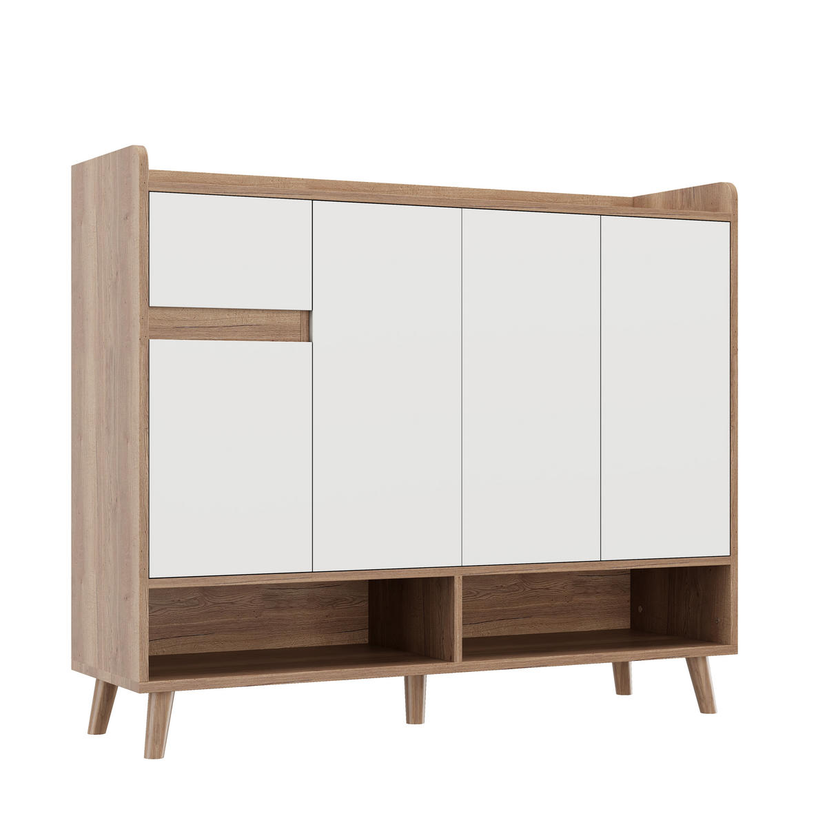 SCHUHSCHRANK 120/35/99 cm weiß/Natur aus Spanplatte mit Schublade - Weiß, Holzwerkstoff (120/99/35cm) - OKWISH