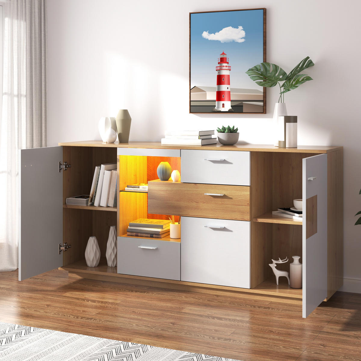 SIDEBOARD Weiß 160/40/77 cm - Weiß, Holzwerkstoff (40/77/160cm) - Urban Meuble