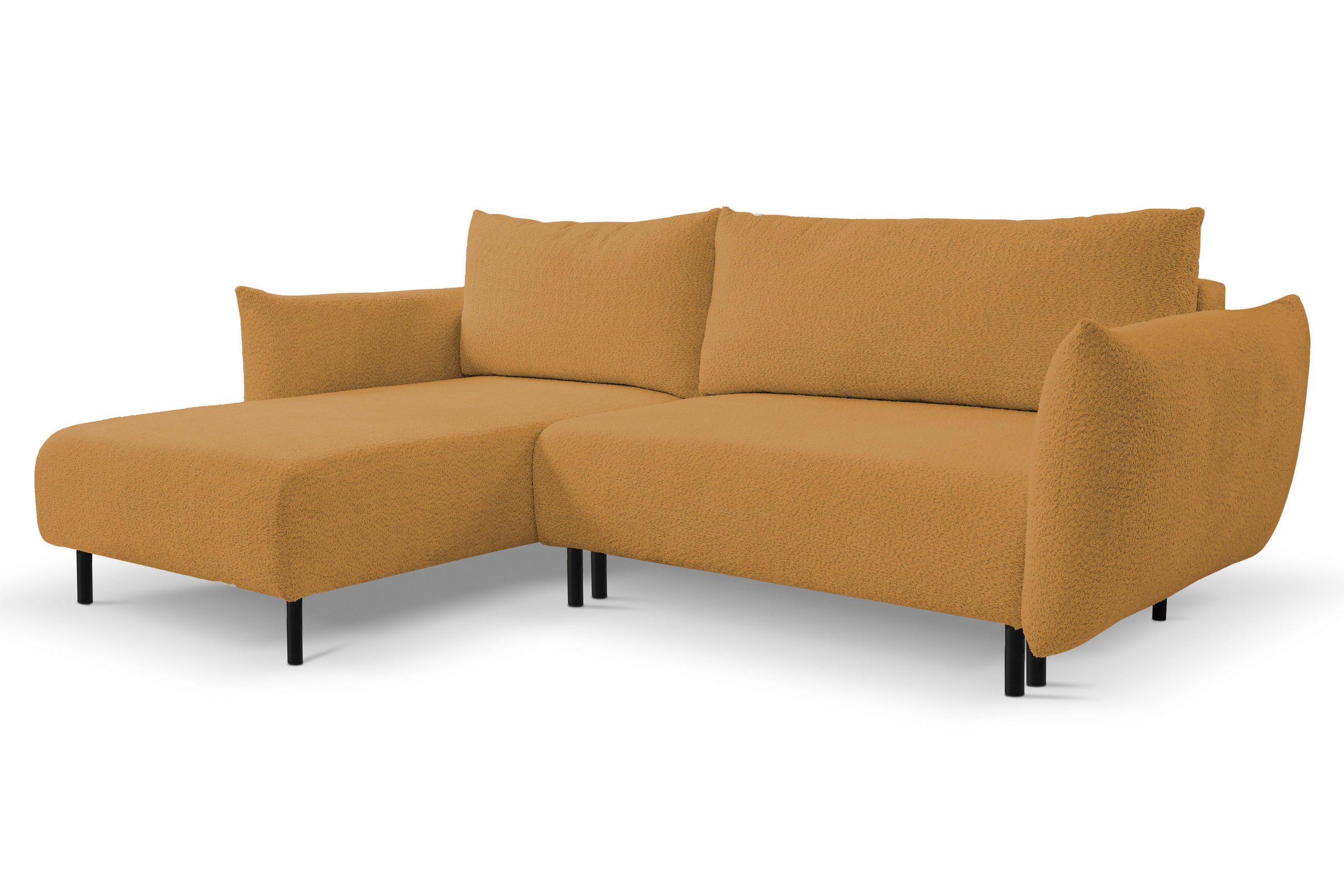 ECKSOFA ADEL mit Schlaffunktion und Bettkasten, L-förm, Metallbeine, verstellbar lose Rückenkissen, freistehend, LINKS, 171x257x90 cm, Gold - Goldfarben, Holz/Textil (171/257cm) - DomoHome