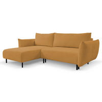ECKSOFA ADEL mit Schlaffunktion und Bettkasten, L-förm, Metallbeine, verstellbar lose Rückenkissen, freistehend, LINKS, 171x257x90 cm, Gold - Goldfarben, Holz/Textil (171/257cm) - DomoHome