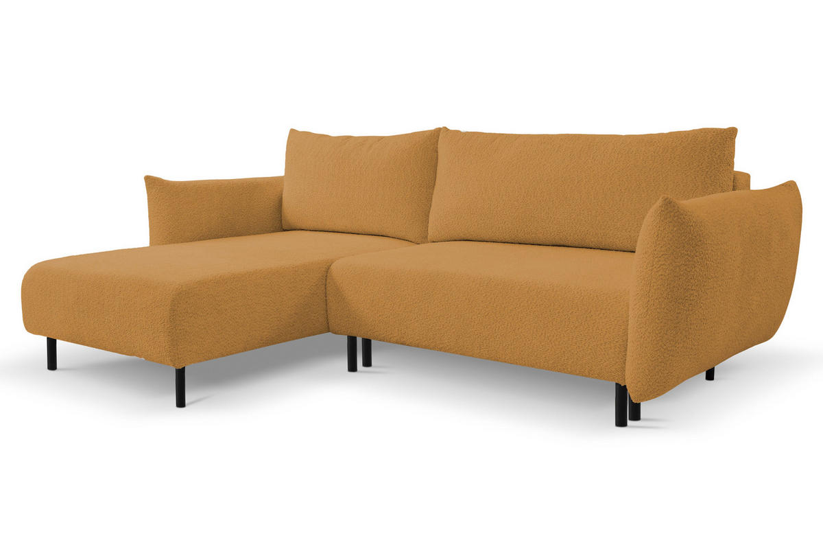 ECKSOFA ADEL mit Schlaffunktion und Bettkasten, L-förm, Metallbeine, verstellbar lose Rückenkissen, freistehend, LINKS, 171x257x90 cm, Gold - Goldfarben, Holz/Textil (171/257cm) - DomoHome