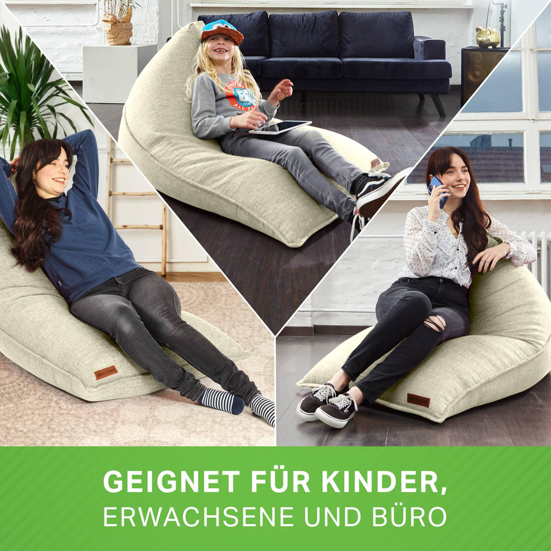 SITZSACK XXL Indoor 150x100x100cm - Beige, Textil (100/100/150cm) - Green Bean
