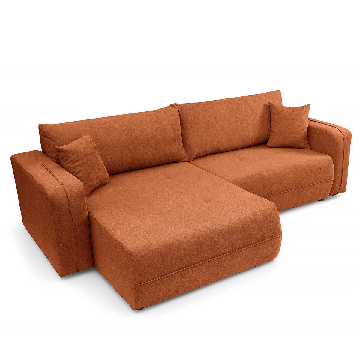 ECKSOFA mit Schlaffunktion - 244 cm - Schwarz/Orange, Kunststoff/Textil (244/145cm) - home24
