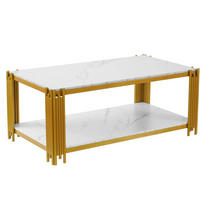 COUCHTISCH 114/64/46 cm in Gold und Weiß aus MDF und Metall mit 2 Ablagen - Weiß, Holzwerkstoff (114/64/46cm) - OKMYHOME