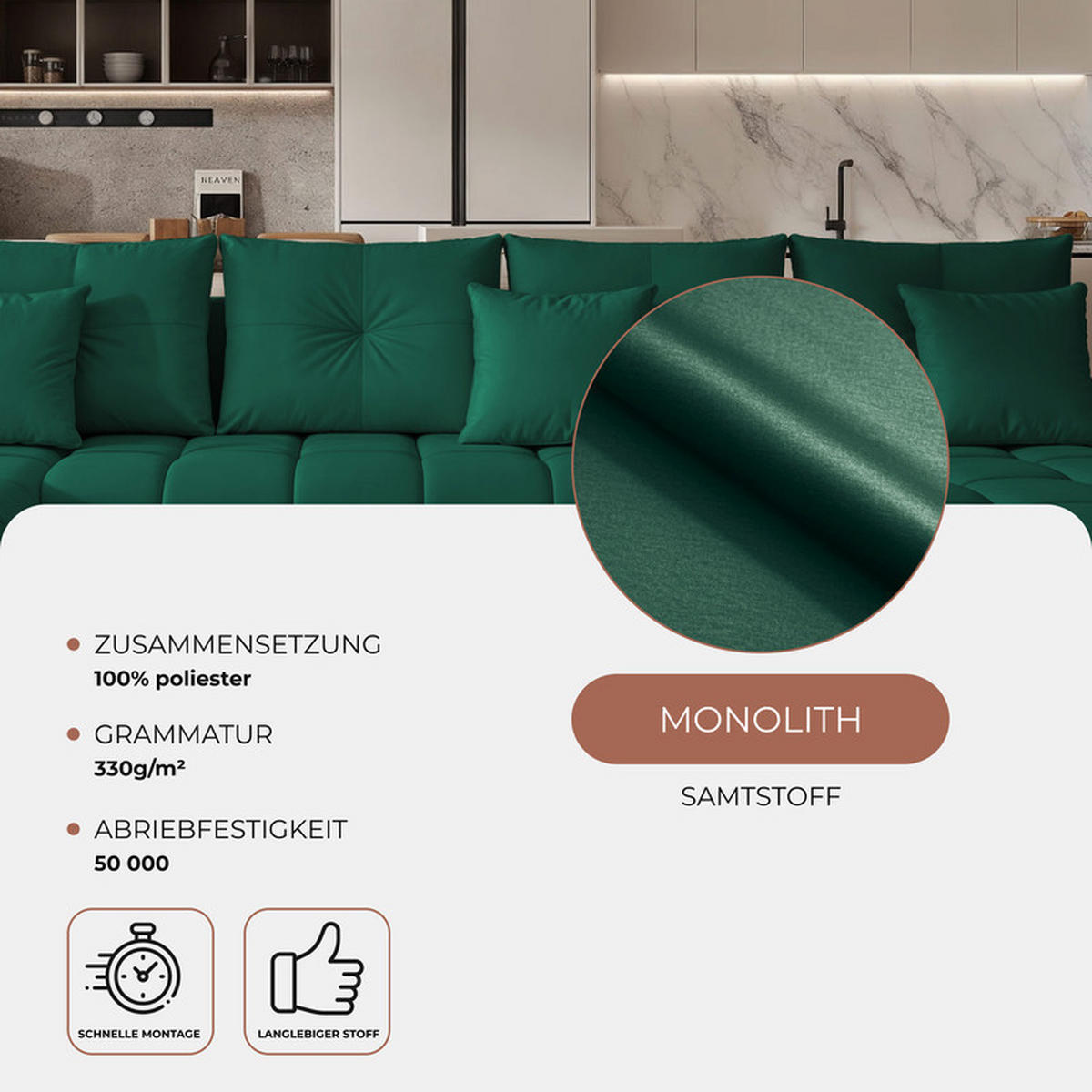 WOHNLANDSCHAFT DIEGO mit Schlaffunktion und Bettkasten Grün - Grün, Holzwerkstoff/Kunststoff (382/91/190cm) - Idohome