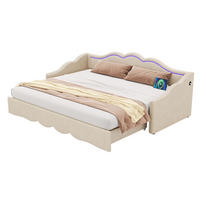 POLSTERBETT 90/200 cm Beige aus Samt mit USB- und TYPE-C-Anschluss - Beige, Textil (90/200cm) - OKMYHOME