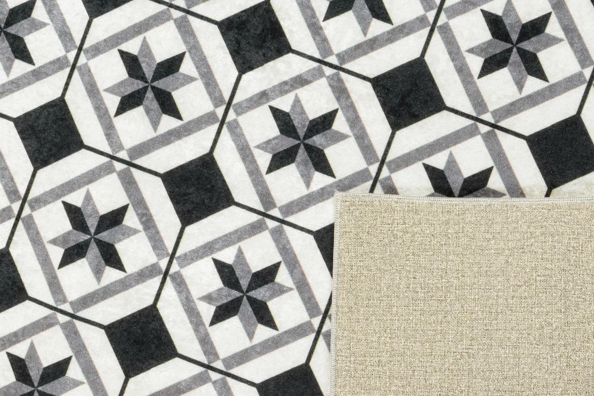 KÜCHENTEPPICH mit schwarzem Zementfliesenmuster Azulejo 80x300 cm - Schwarz, Textil (80/300cm) - Nazar Rugs