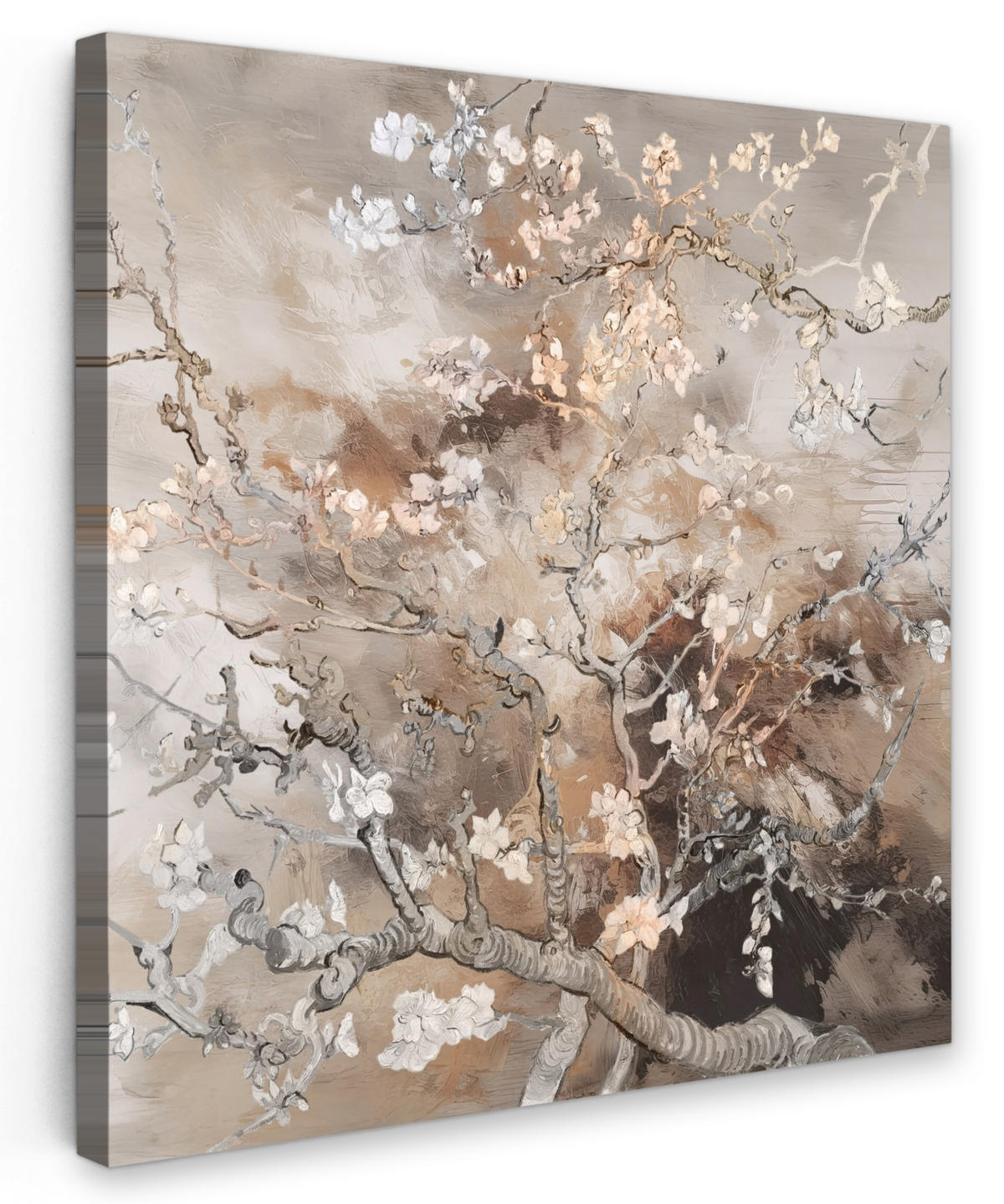 LEINWANDBILD Mandelblüte - Kunst - Van Gogh - Beige - Abstrakt 90x90 cm - Braun, Textil (90/90cm) - MuchoWow