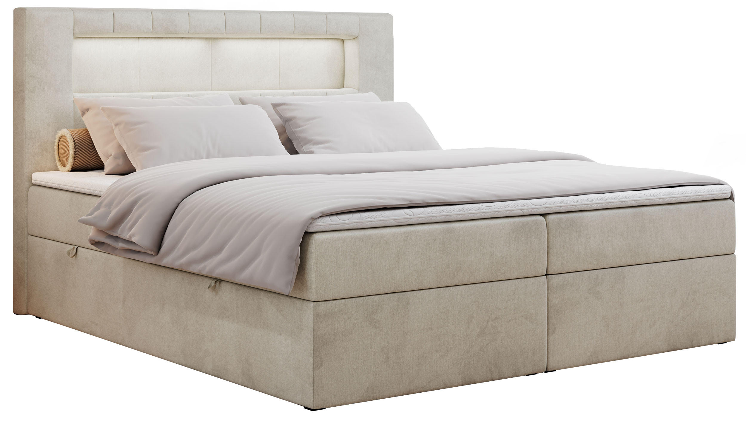 BOXBETT GOLD-5 LED 120/200 Beige Velvet - H3 - Beige, Holz/Textil (120/200cm) - MKS