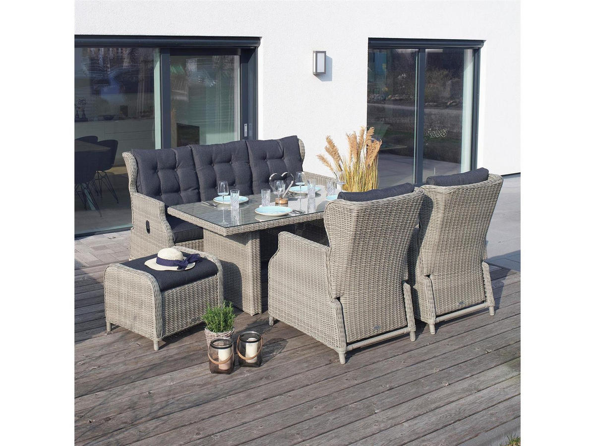GARTEN-SITZGRUPPE Bilbao Grau Polyrattan für 7 Personen - Grau, Naturmaterialien - Green Spirit