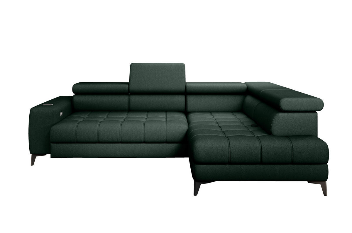 ECKSOFA BAGGIO Letto Stoff, Schlaffunktion, Bettkasten, Sitztiefe, Kopfstützen 280x196cm – Rechts – Dunkelgrün - Dunkelgrün, Holz/Textil (280/196cm) - DomoHome