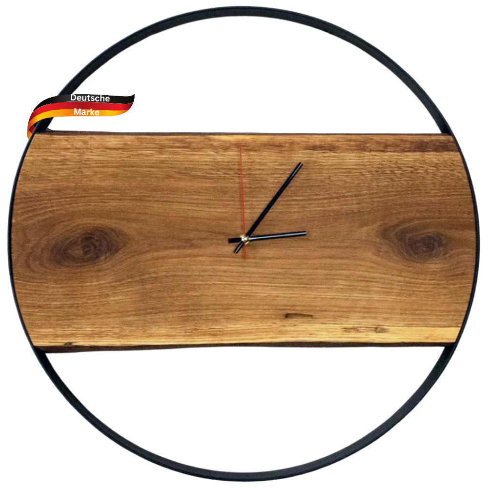 WANDUHR groß Holz PHIL HANDGEFERTIGT 58 cm ⌀ Eiche Geräuschlos - Braun, Holz (58/58/4cm) - DELUKE