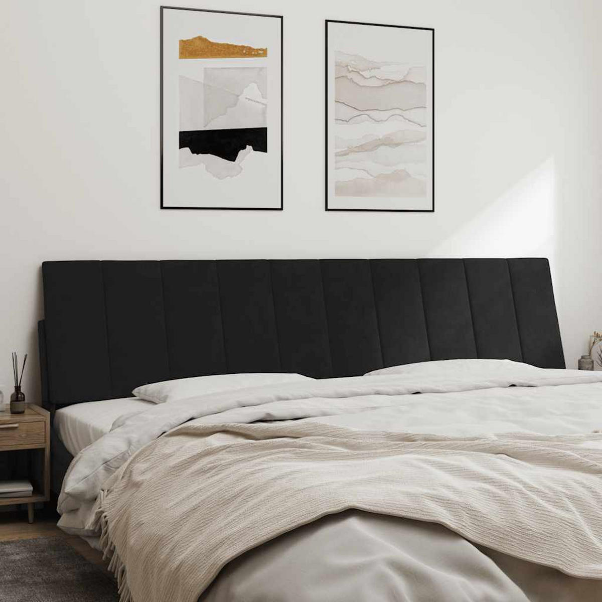 KOPFTEIL-KISSEN Schwarz 200 Cm Samt - Schwarz, Naturmaterialen - vidaXL