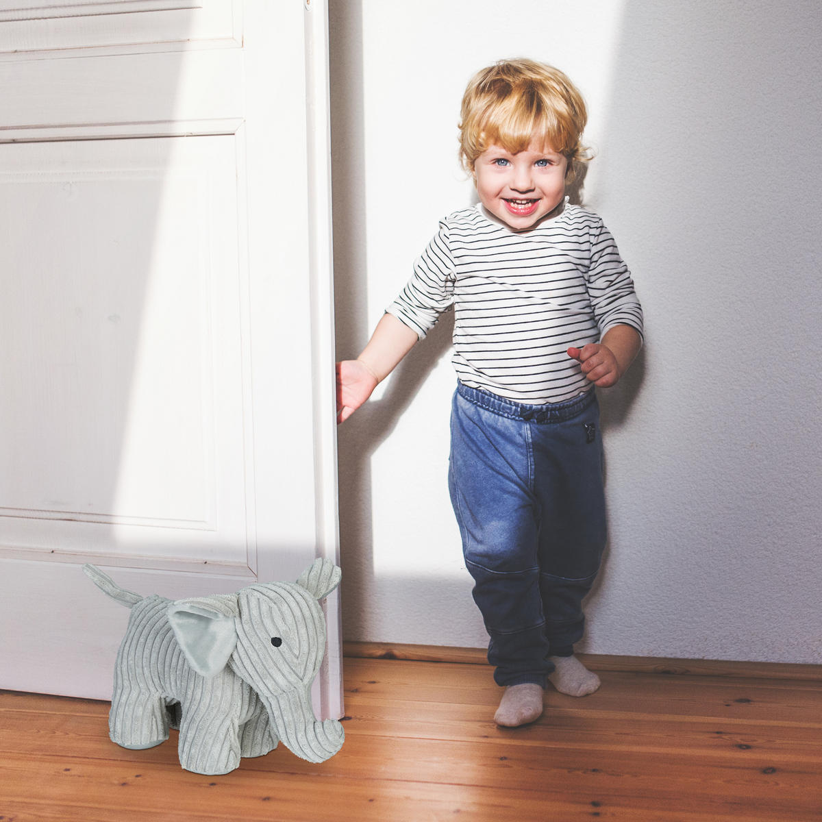 DÖRRSTOPP Grå elefant tyg sandfylld 22x14x38 cm - Grå, Textil/Naturmaterial (14/38cm) - Relaxdays