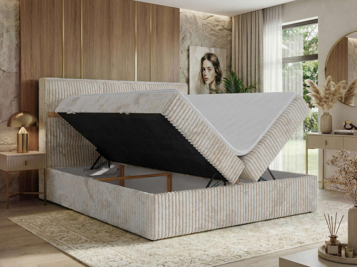 POSTEL BOXSPRING ORVO 200/200 - Béžová Manšestr - Topper Visco - H3 - černá/béžová, textil/plast (200/200cm) - MKS