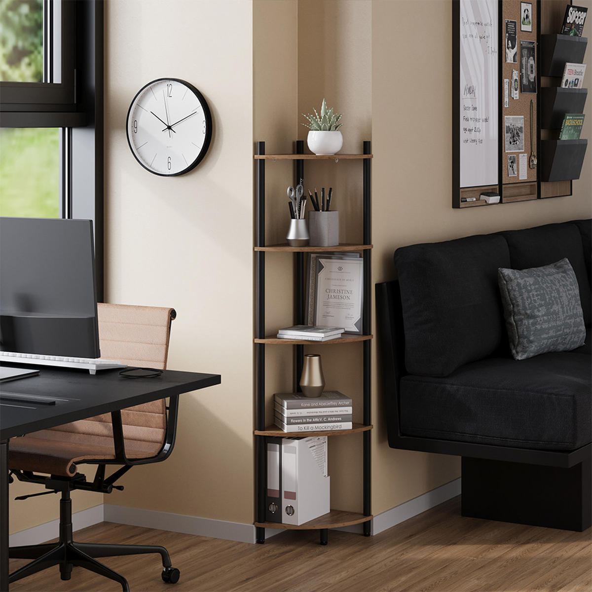 ROHOVÁ POLICE Bivio Zlatý dub power/antracit - medově dubová, kompozitní dřevo (29/133/29cm) - Vicco