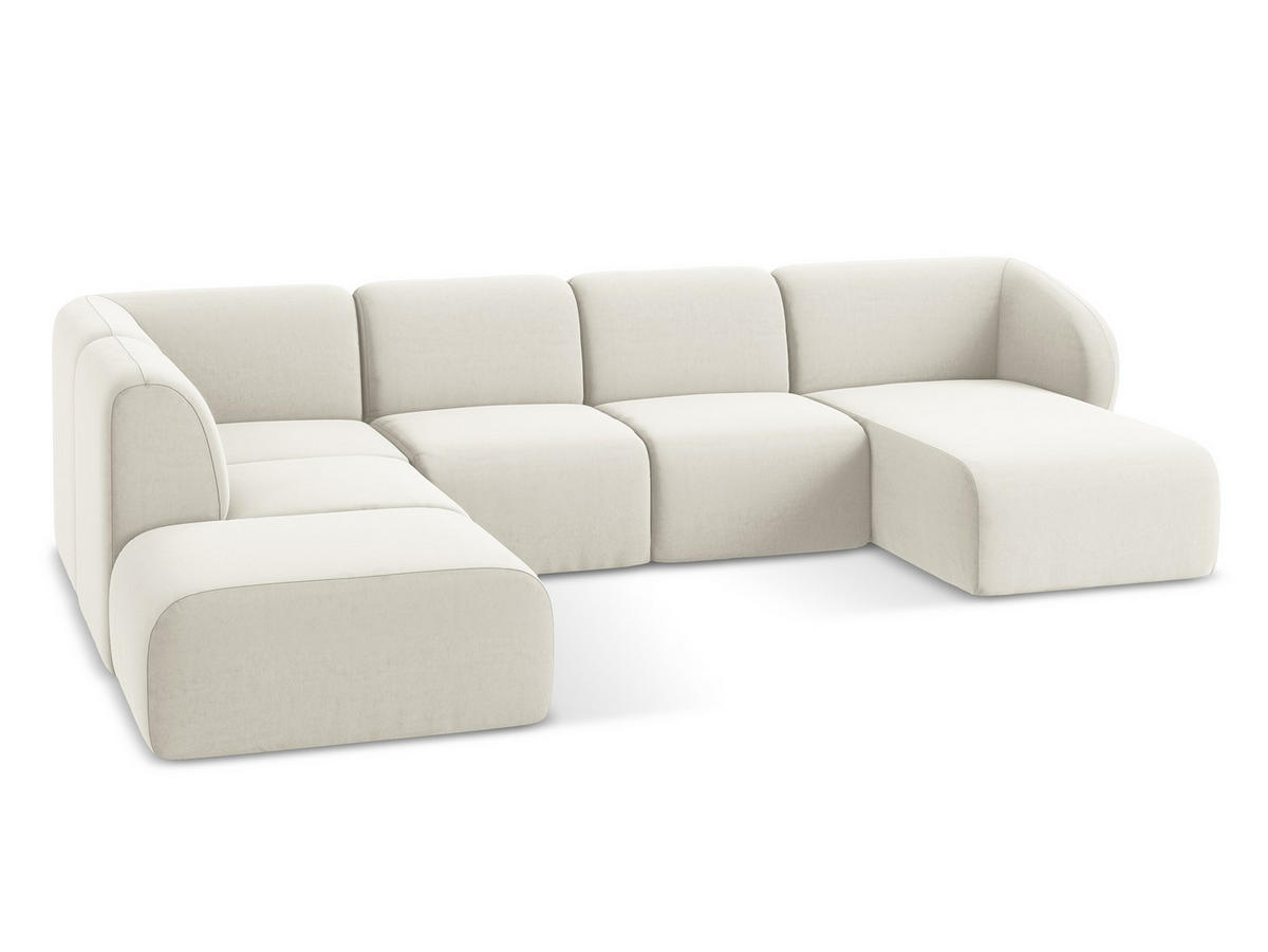 WOHNLANDSCHAFT Samt Stoff Beige - Creme/Schwarz, Holzwerkstoff/Kunststoff (325/75/236cm) - Makamii