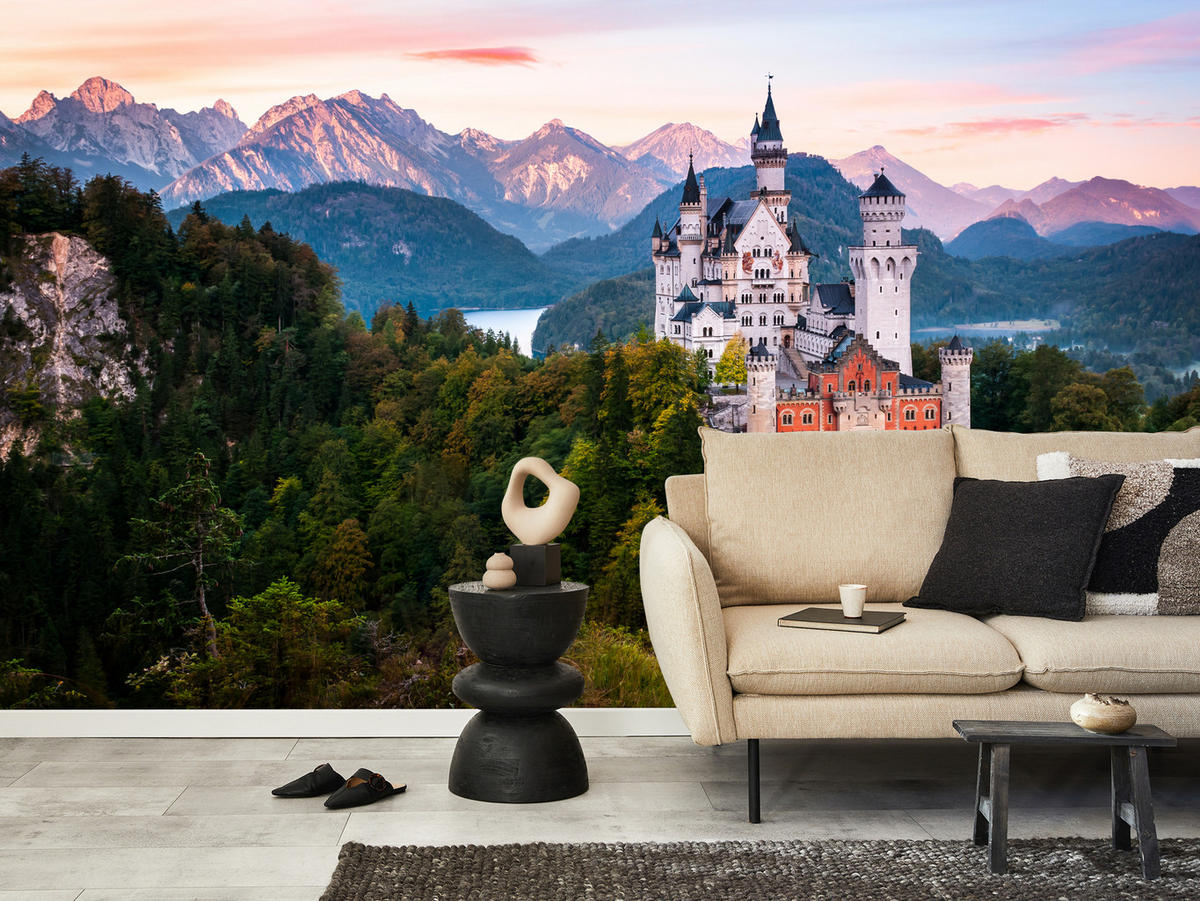 FOTOTAPETE für Schlafzimmer Schloss Bergwald Bäume Grün 150x105 - Multicolor, Papier (150/105cm) - Muralo