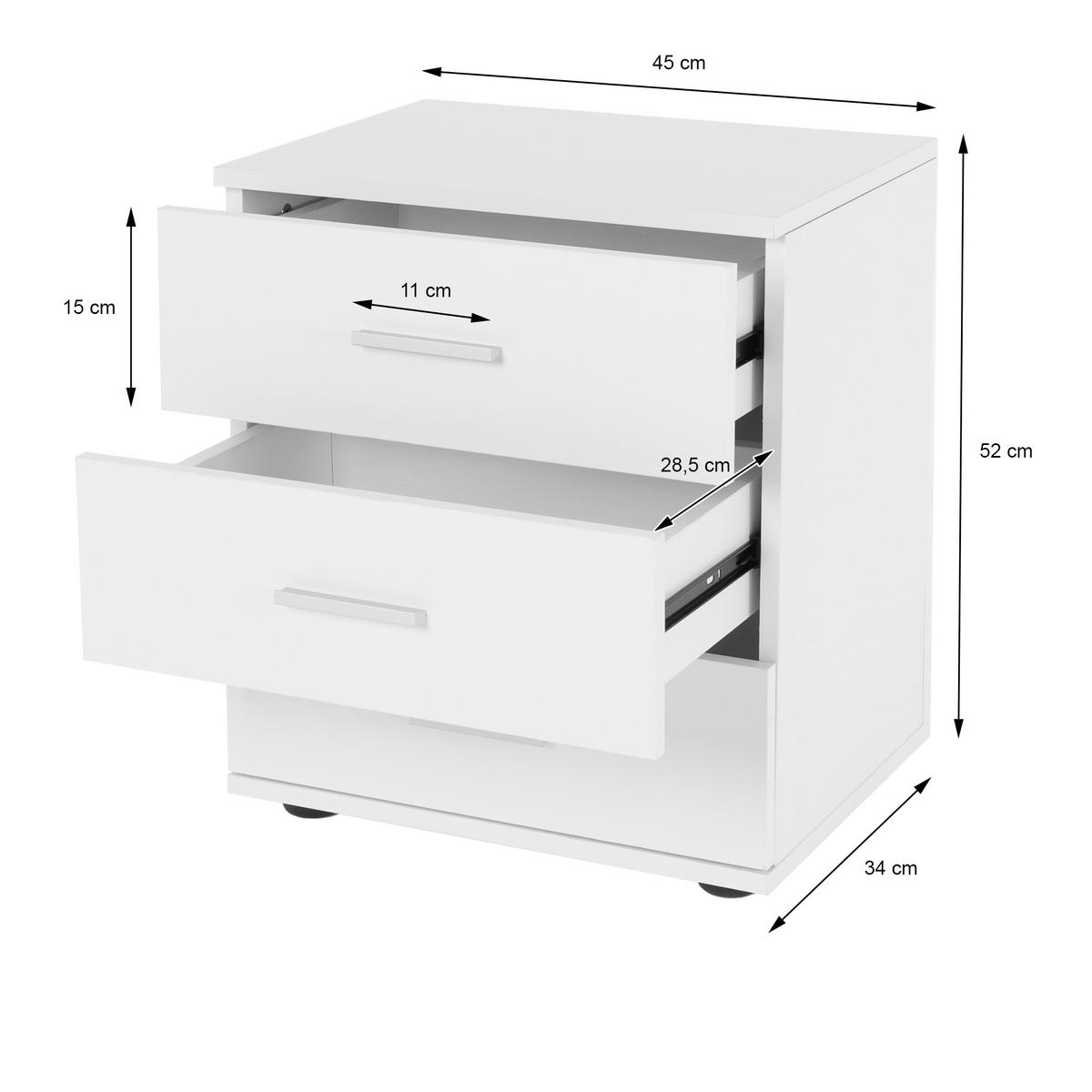 NACHTTISCH 2er Set - Weiß, Metall (34/52/45cm) - ML-DESIGN