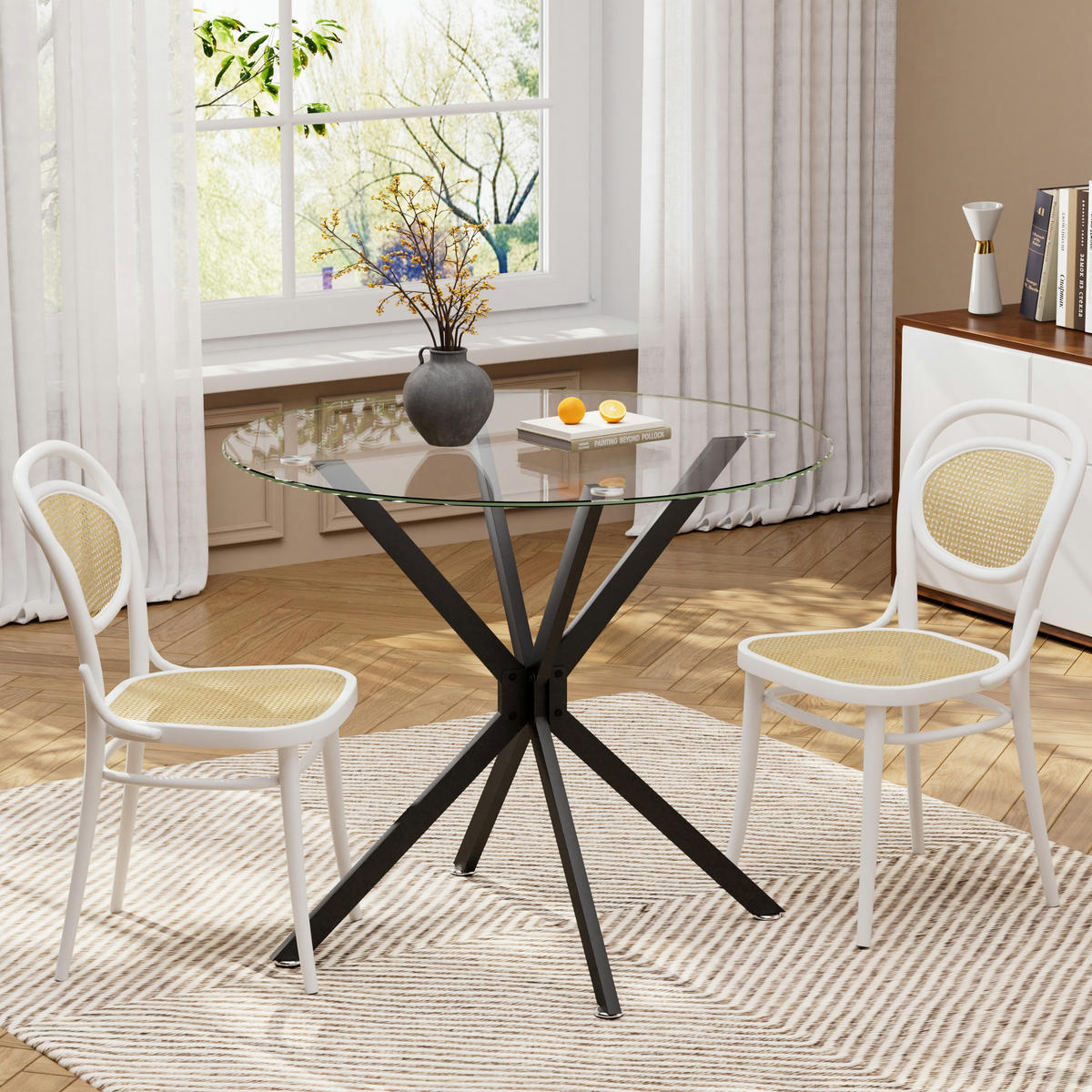 ESSTISCH in Metall，Glas-Tischplatte – 90 cm - Transparent/Schwarz, Glas/Metall (90/90/78cm) - KOMHTOM