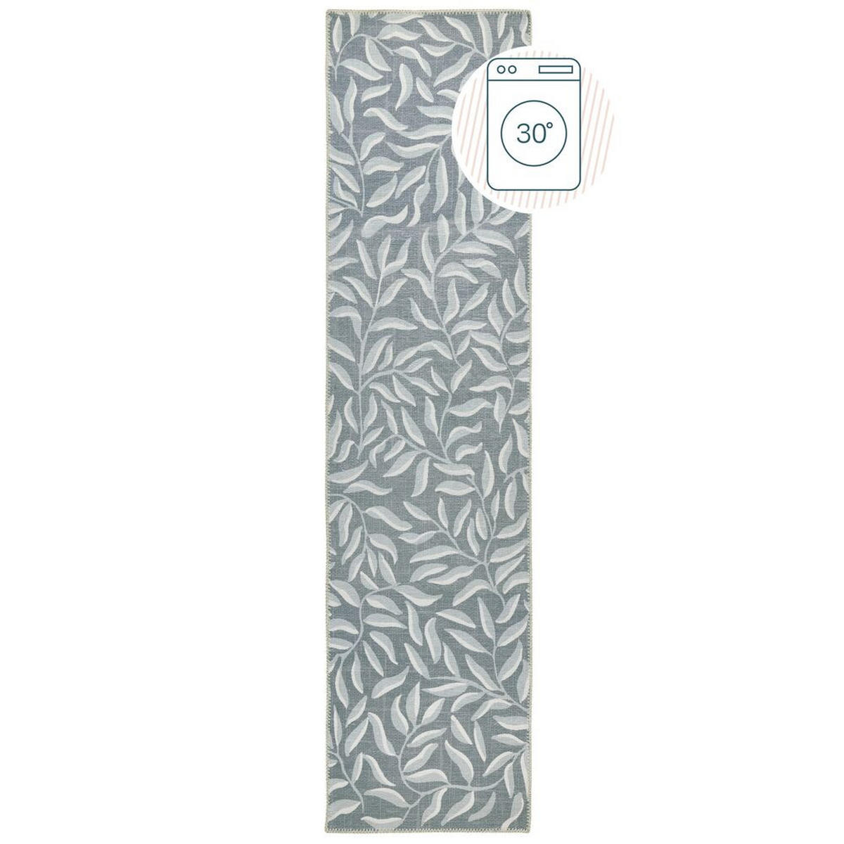 TEPPICH maschinenwaschbar Floral-Design, recycelt CLYDE, Grau-Grün 60x230 cm - Grau, Textil (60/230cm) - KADIMA DESIGN