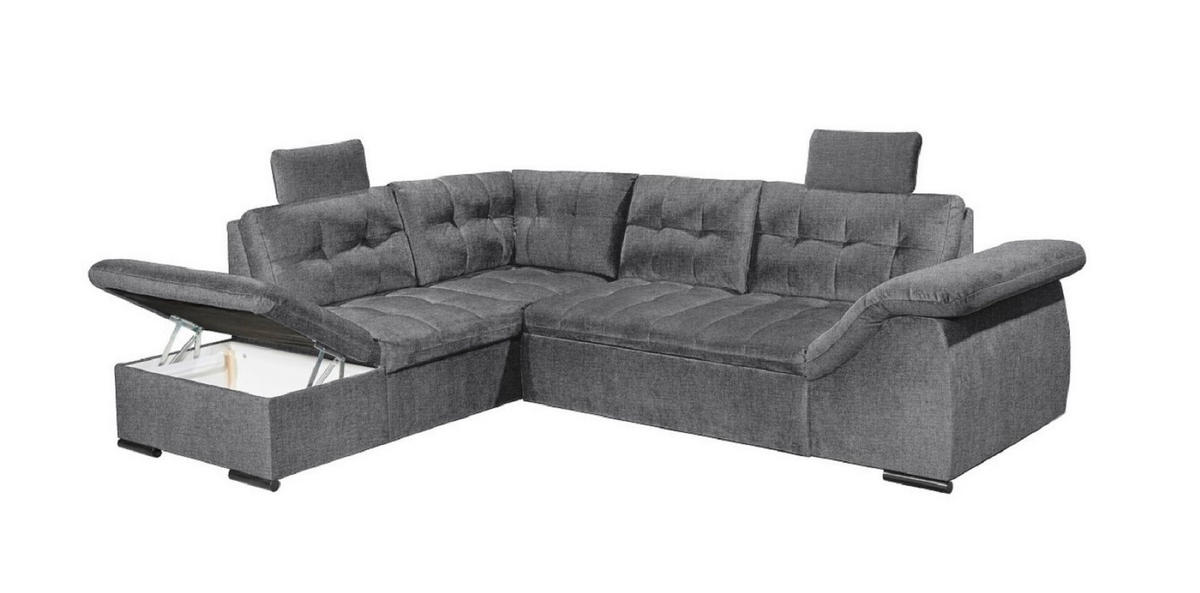 ECKSOFA mit Schlaffunktion und Bettkasten, verstellbare Armlehnen - Anthrazit, Textil (217/283cm) - ed exciting design