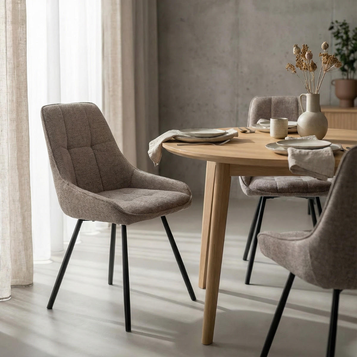 STÜHLE 4er-Set aus Stoff mit Metallbeinen 51,5/59/85,5 cm - Braun, Textil (59/85.5/54cm) - Calicosy