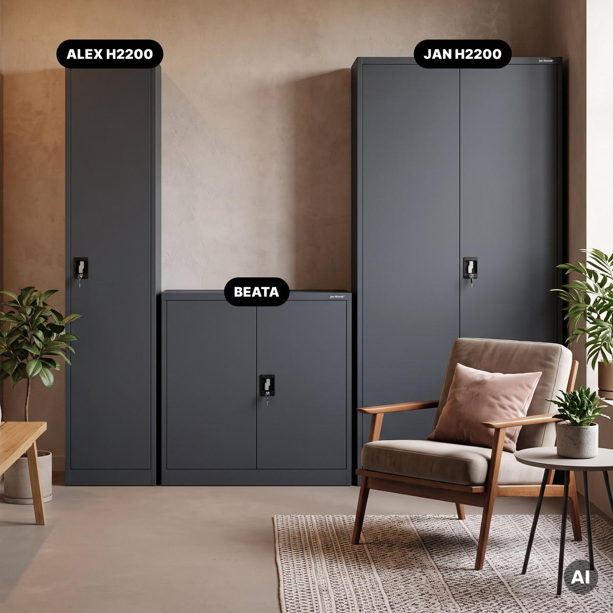 AKTENSCHRANK ALEX 220 - Anthrazit, Metall (45/220/40cm) - Jan Nowak