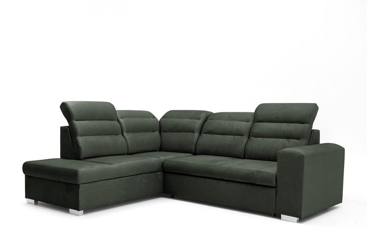 ECKSOFA CLOUD L Links mit Schlaffunktion 120x190 Velours Dunkelgrün - Chromfarben/Dunkelgrün, Holz/Kunststoff (202/260cm) - Muffo