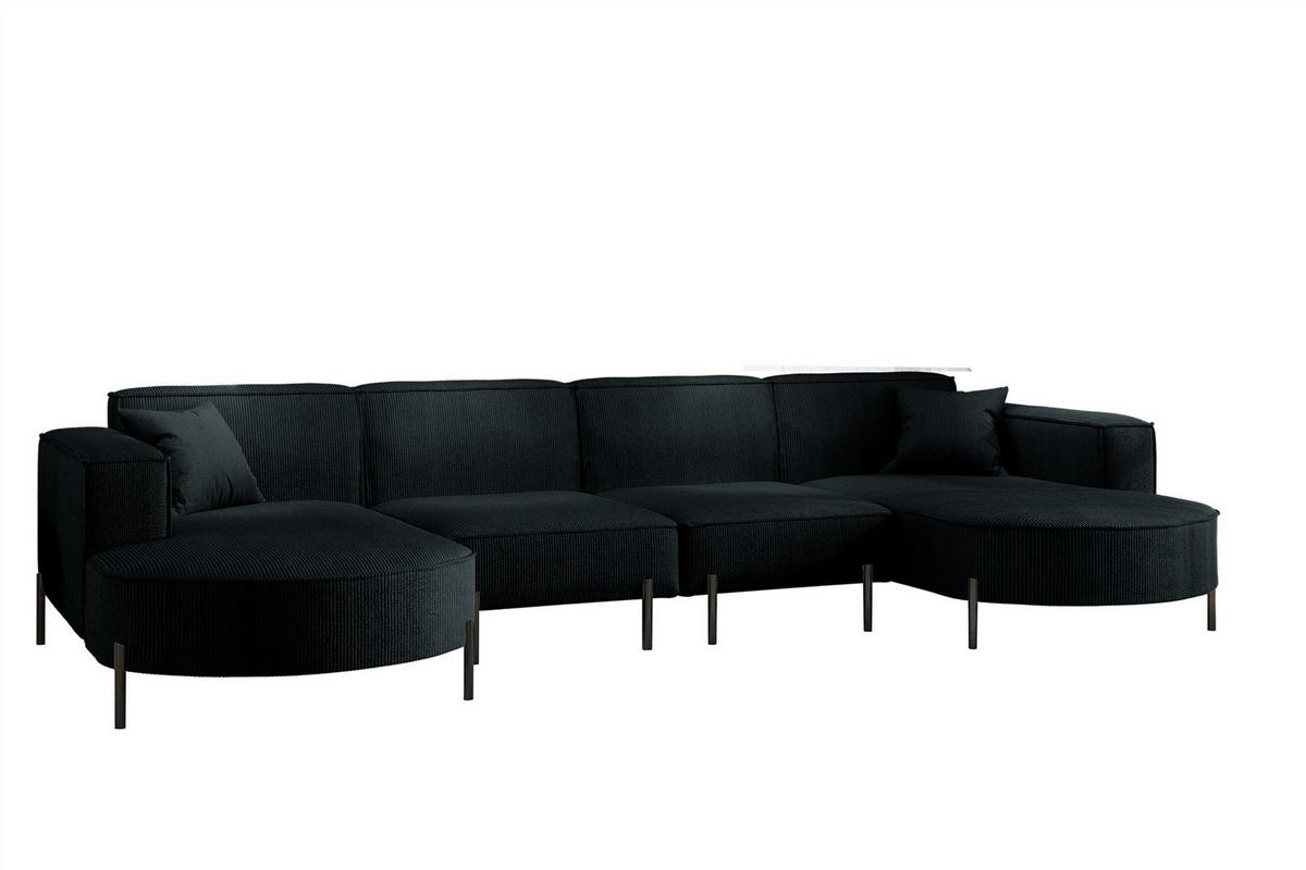 WOHNLANDSCHAFT Valencia Xl - Schwarz, Holzwerkstoff/Textil (384/80/165cm) - Fun Möbel