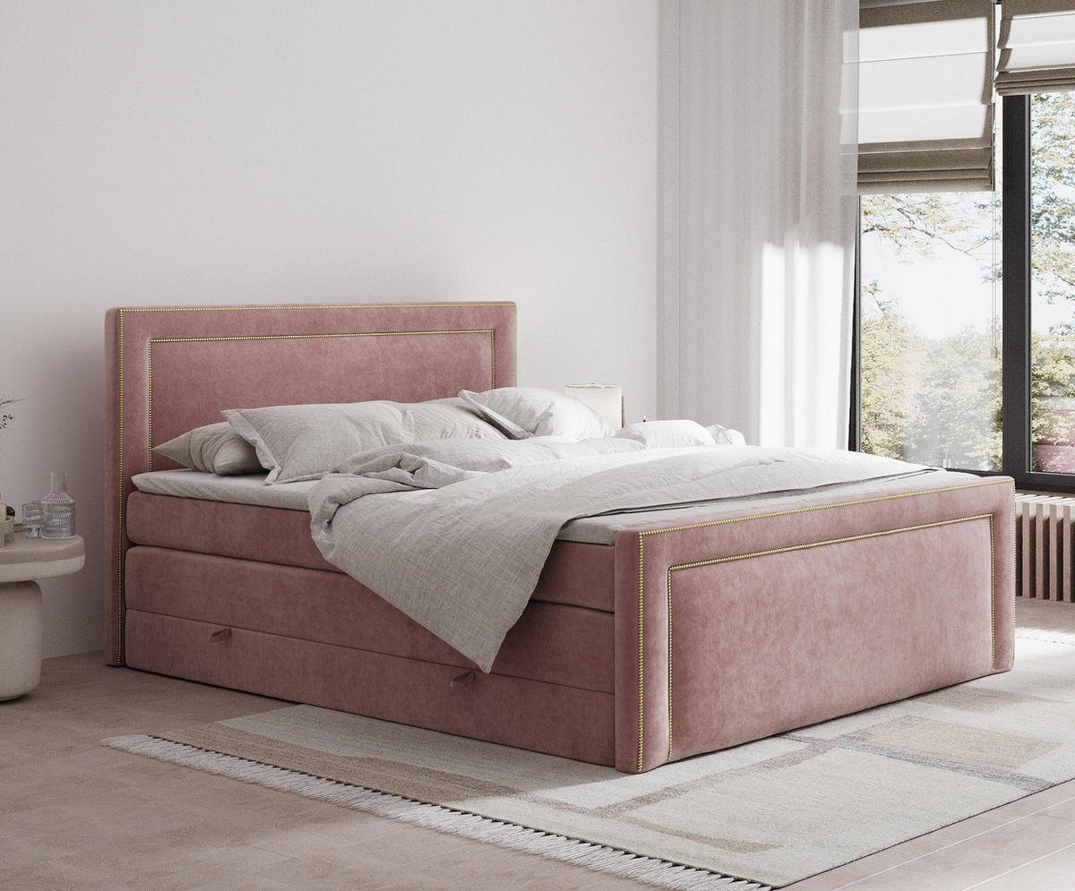 BOXSPRINGBETT Luxora Rosa 140/200 cm - Schwarz/Rosa, Holz/Holzwerkstoff (140/200cm) - Maison de Reve
