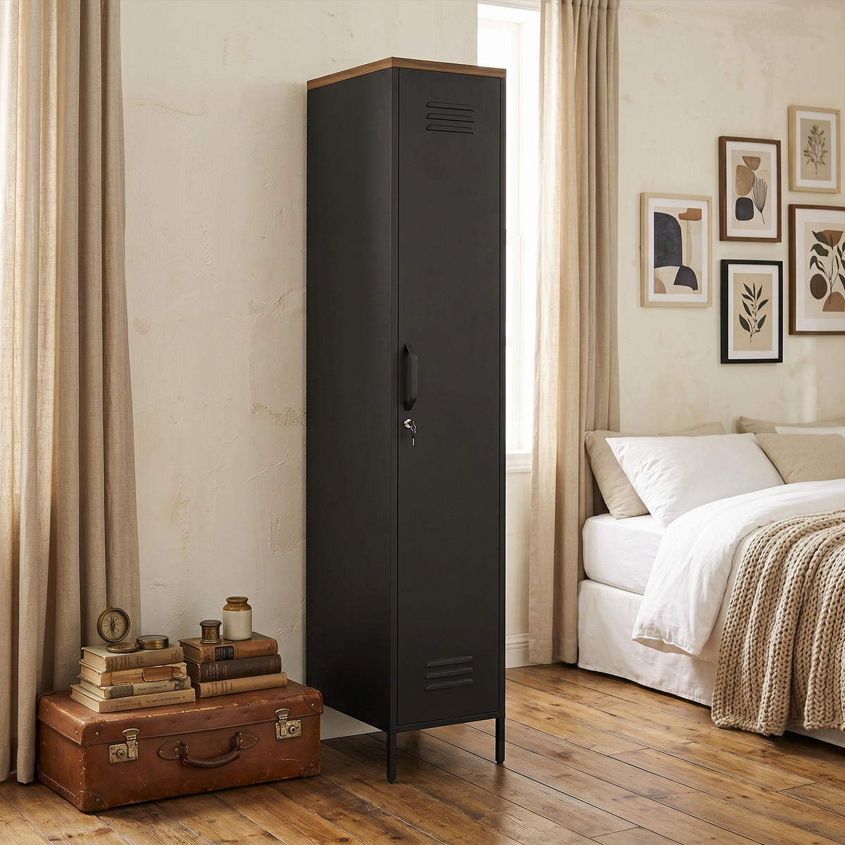 KLEIDERSCHRANK Metall Schwarz - Schwarz, Kunststoff/Metall (35/183/46cm) - HOMCOM