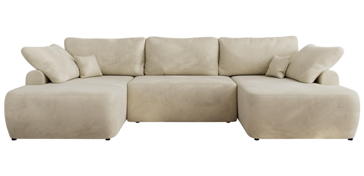 WOHNLANDSCHAFT CUBO U Beige Velvet - Beige/Schwarz, Kunststoff/Textil (370/100/187cm) - MKS