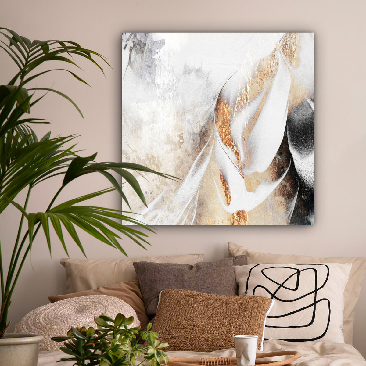 LEINWANDBILD Luxus - Abstrakt - Gold - Weiß 90x90 cm - Goldfarben, Textil (90/90cm) - MuchoWow