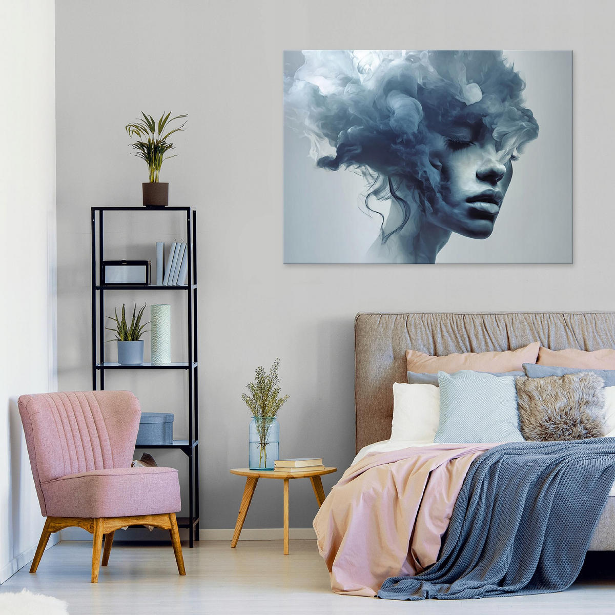 LEINWANDBILD Frau Gesicht Blau 120x80 cm - Multicolor, Holzwerkstoff (120/80cm) - Wallarena