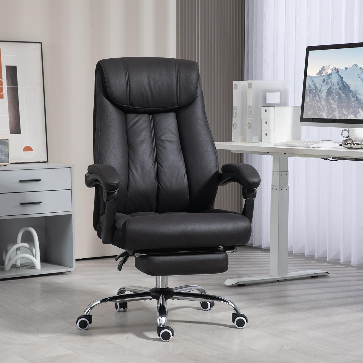 BÜROSTUHL höhenverstellbarer Computerstuhl neigebarer Drehstuhl für Büro Schwarz - Schwarz, Textil (70/119/66cm) - HOMCOM